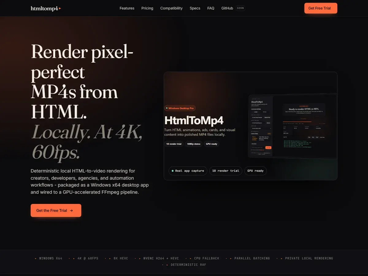 HtmlToMp4 Pro website preview